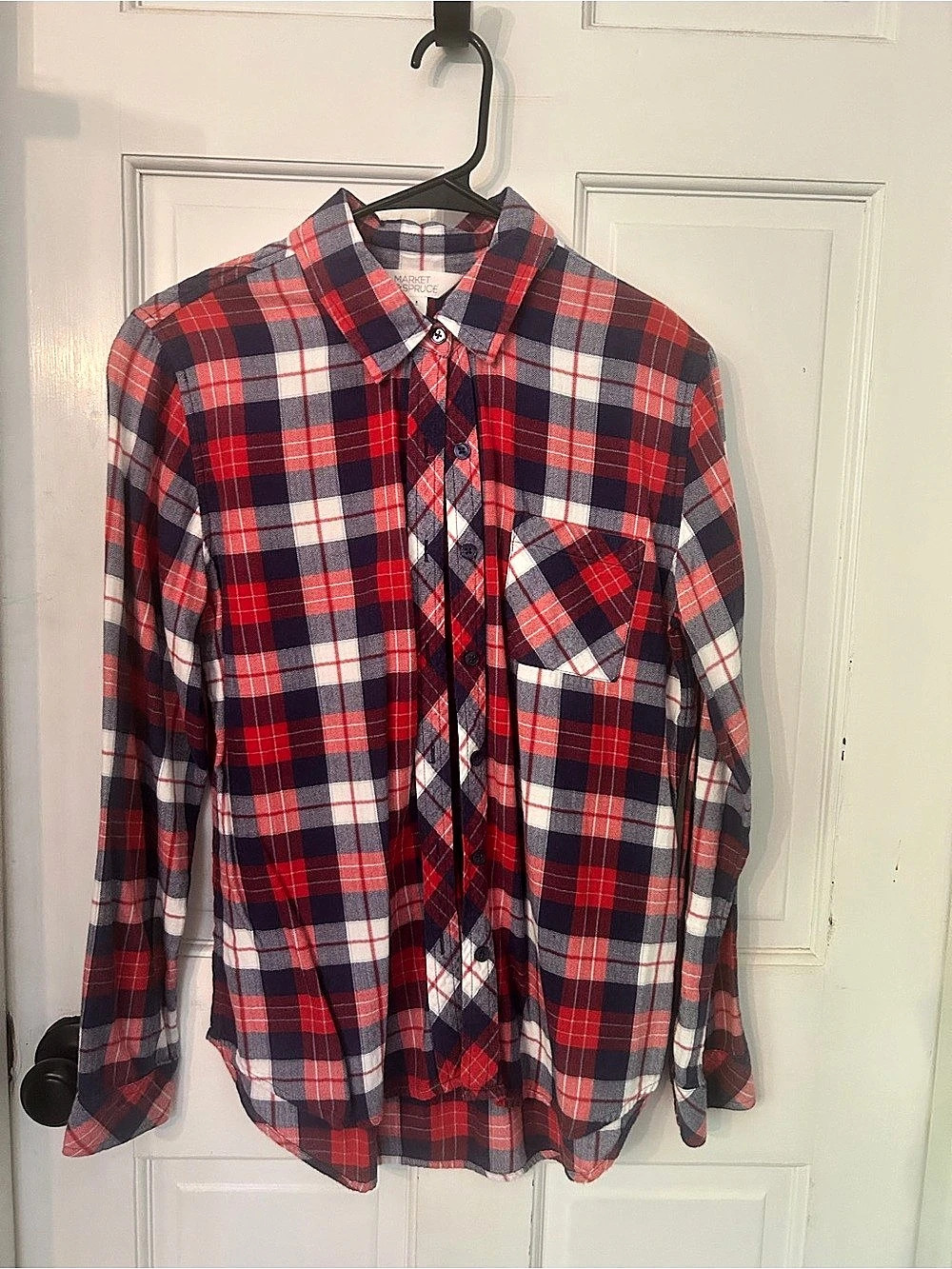 Market & Spruce Plaid Button Down in Red & Blue